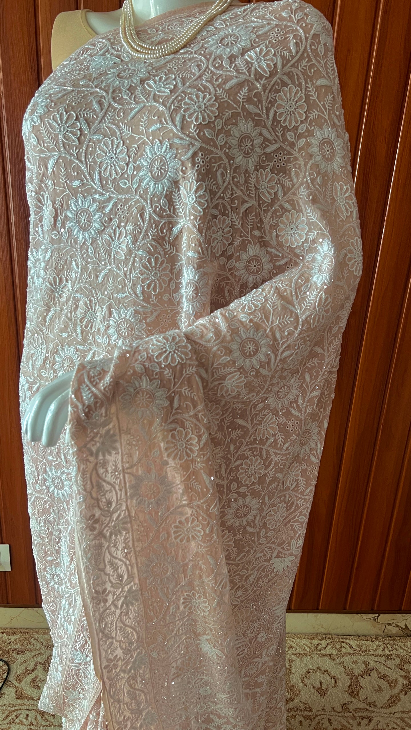 Suhaan Old Rose Pink 2 and 3 taar Chikankari Masterpiece Saree